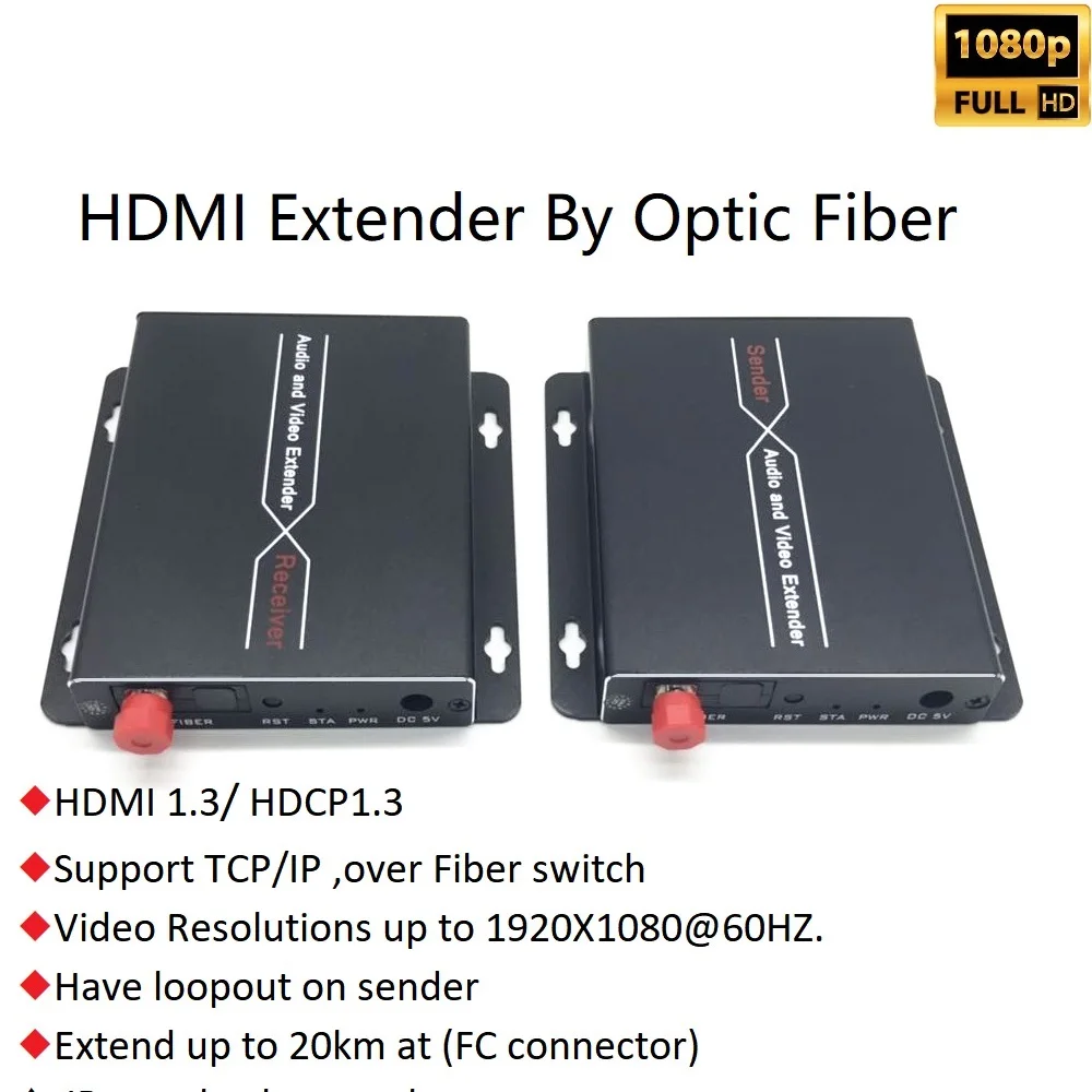 20-километровый HDMI-удлинитель оптоволоконным оптическим FC/SC контур HDMI-передатчик ресивер TCP/IP HDCP1.2 1080P ESD Защита от перенапряжения для проекта