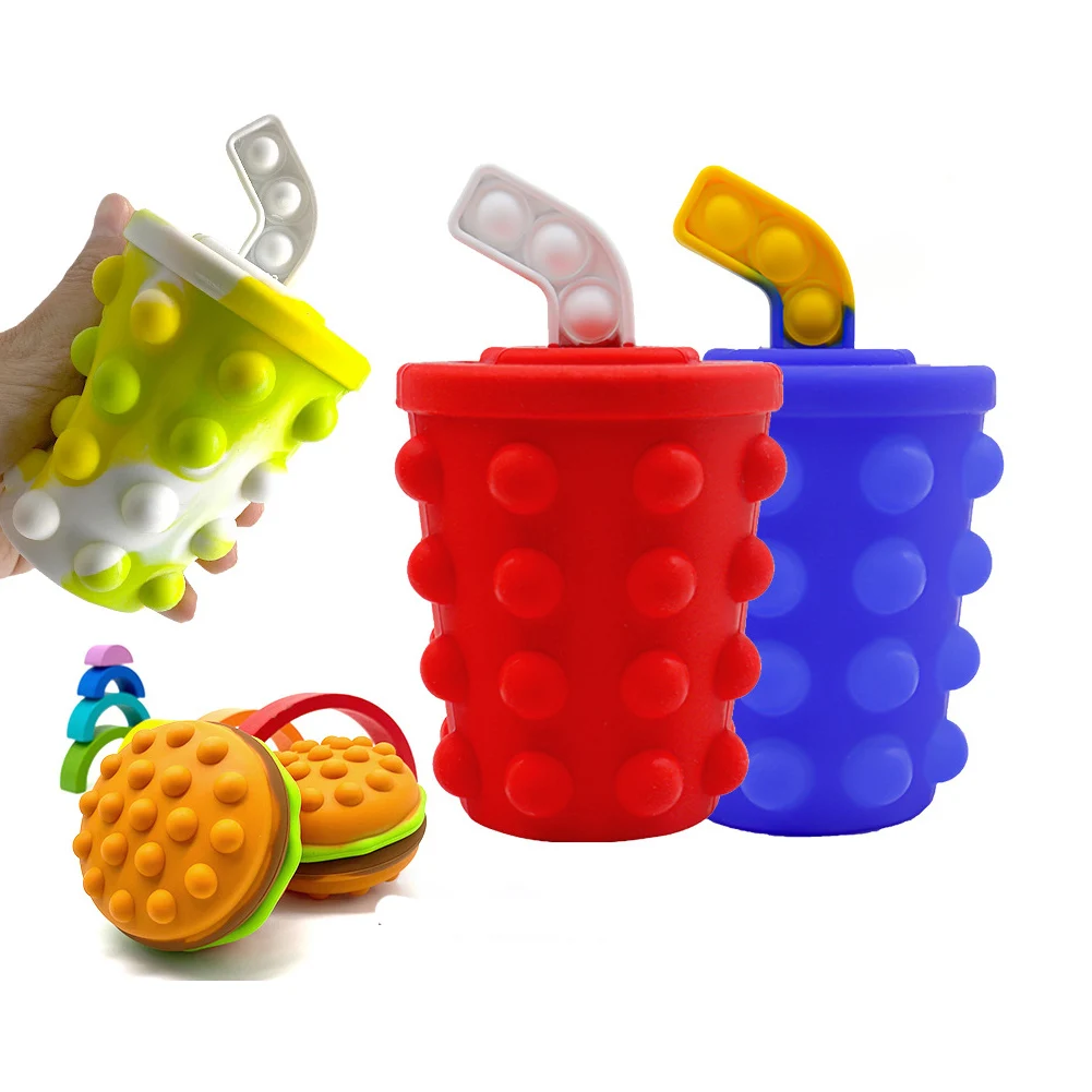 

Stylish 3D Burger Pop Pinch Ball Silicone Push Its Bubble Balls Anti-Stress Vent Toys For Kids Adults Unzip Gifts