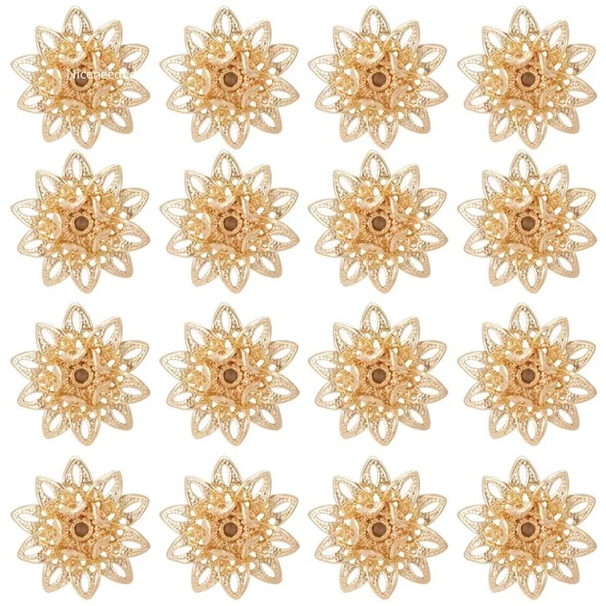 

50 шт., латунные колпачки для бусин в форме цветка