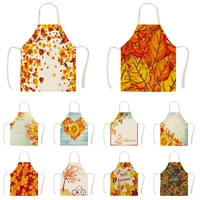1pcs kitchen apron golden maple leaves printed sleeveless cotton linen aprons for men women home cleaning tools wq1210