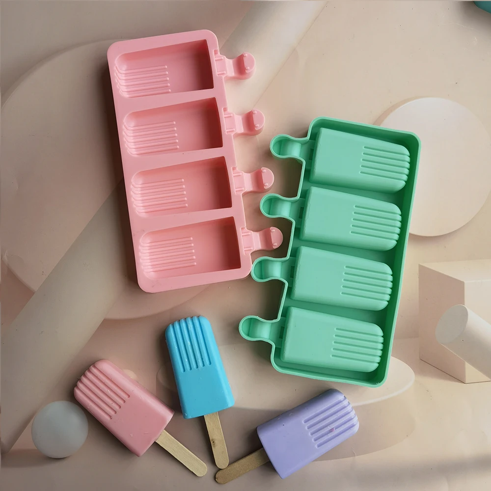 

4 Holes Silicone Ice Cream Mold Homemade Popsicle Mould Ellipse Shaped Ice Pop Puding Cake Baking Mold