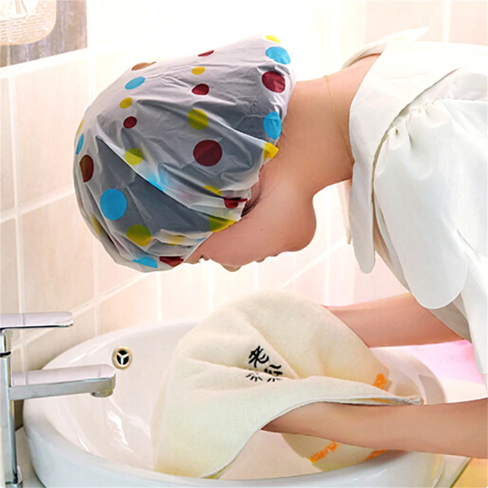 

Shower Cap Bath Cap Cute Waterproof Thickened Adult Ladies Shampoo Cap Oil-proof Folding Reusable Shower Cap Bathroom Supplies