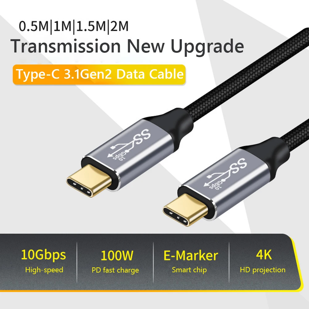 

100W USB C to USB Type C Male Cable USBC PD 5A 4K Fast Charger Cord USB 3.1 Gen 2 Video Cable for Xiaomi Air Switch Macbook