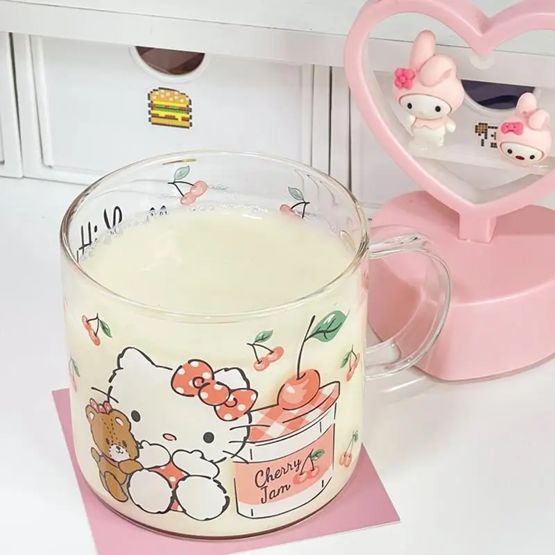 

Hellokitty Cartoon Glass Kawaii Creativity Anime Print Girl Household Good Look Delicate Practical Milk Juice Cup Birthday Gift