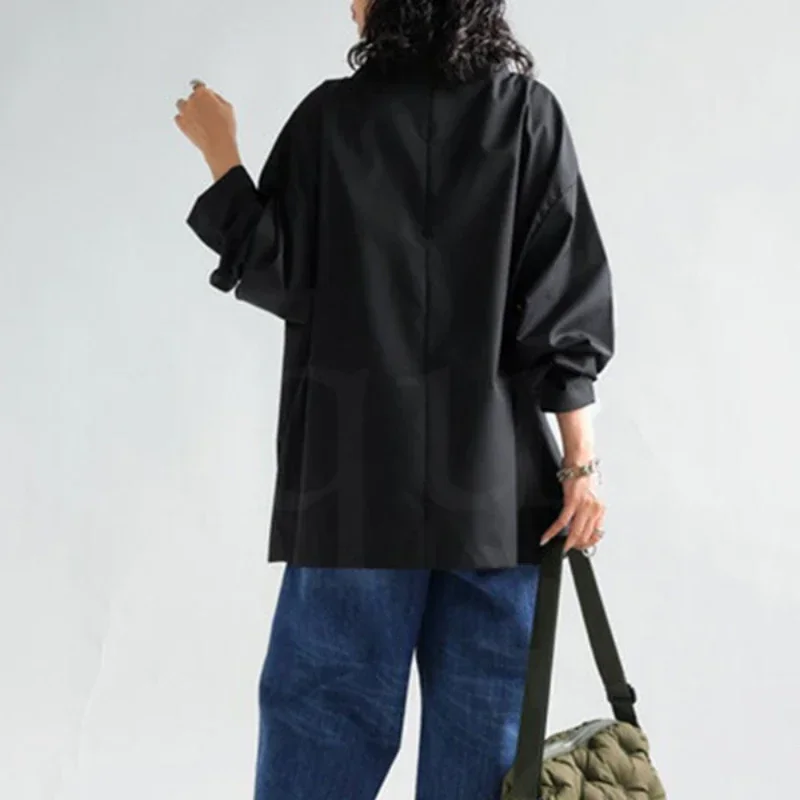 2024 новые черные свободные футболки с длинными рукавами и высоким воротом топы