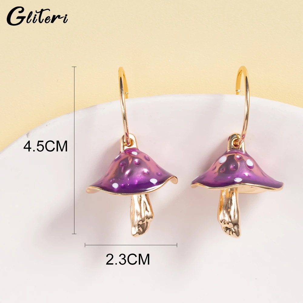 GEITERI New Cute Mushrooms Pendant Earrings For Women Girls Kids Purple Oil Drops Hoop Stud Earrings Fashion Jewelry Party Gifts