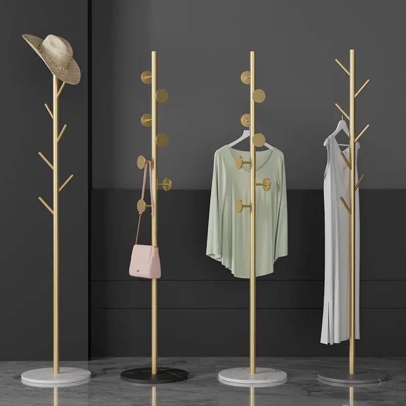 

Nordic Standing Coat Rack Golden Bags Metal Modern Clothes Hanger Floor Living Room Percheros Para Ropa Furniture for Home