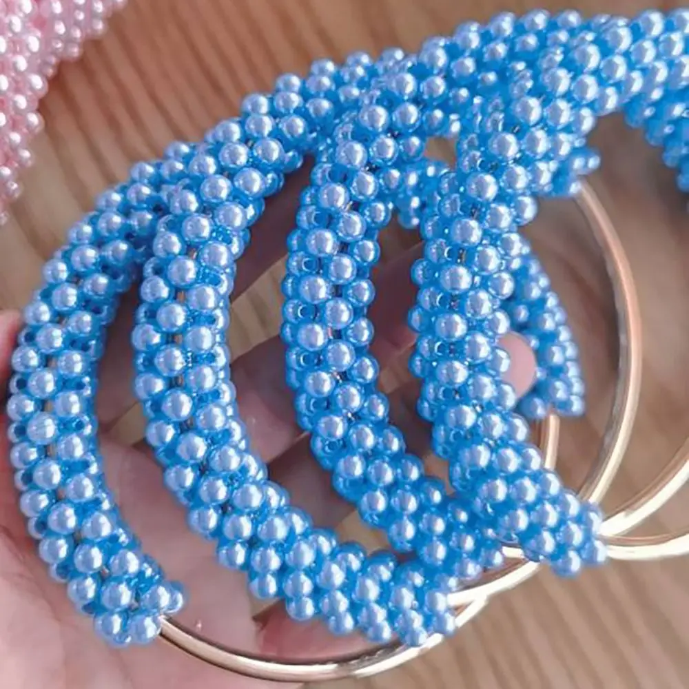 Фото DIY изысканная жемчужная круглая ручка для сумки, металлическое кольцо, плетеные разноцветные бусины для женщин, сумка-кошелек, рамка, аксессуары для сумок ручной работы №3