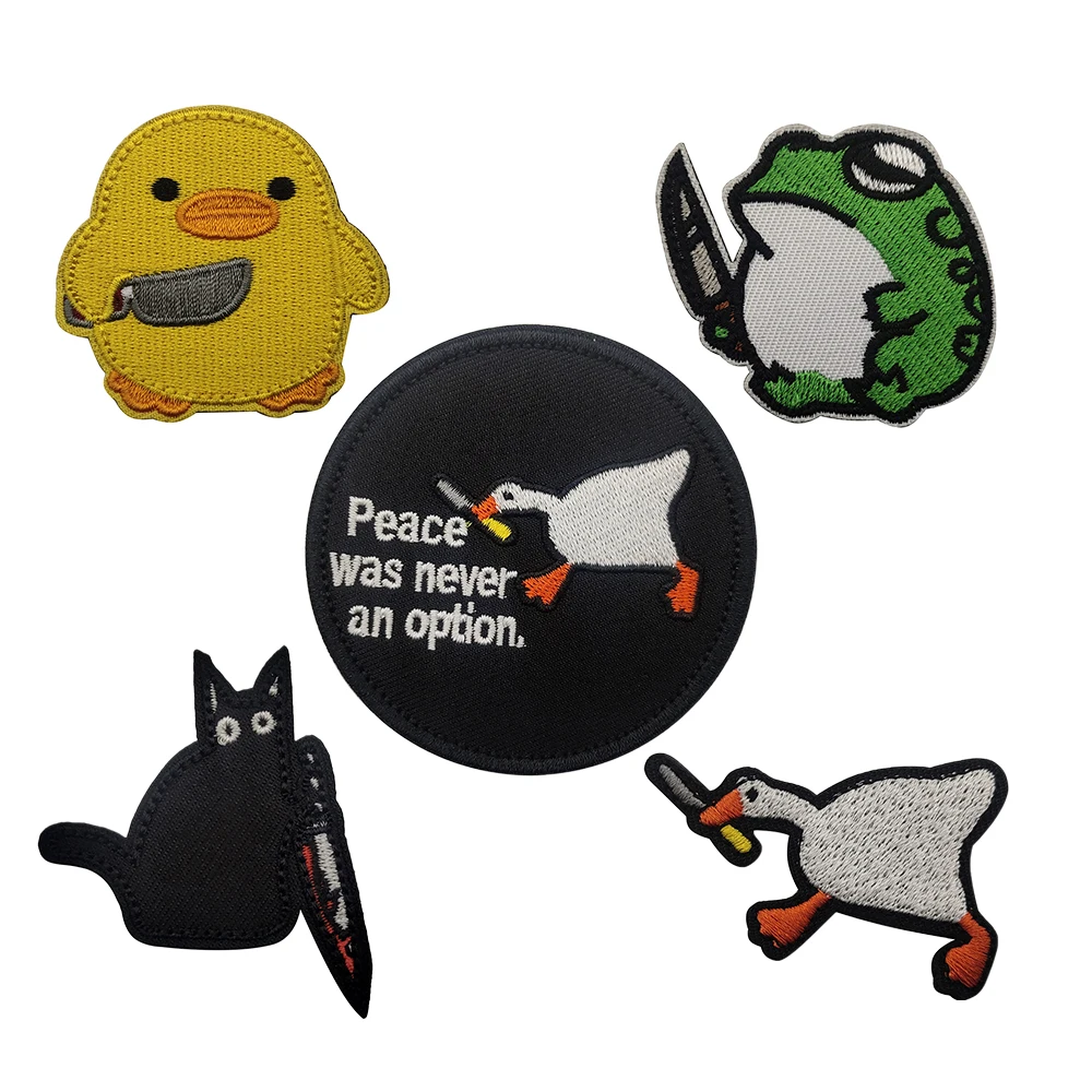 

Cartoon Animal Patch Big Goose Small Knife Frog Embroidered Patch Children's Backpack Badge Clothing Jacket Applique