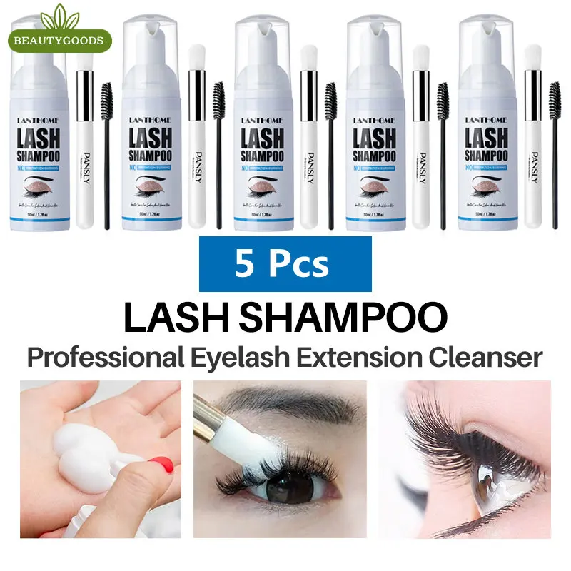 

5 Pcs/Lot 50ml Professional Lash Shampoo Eyelash Extension Cleanser Eye Lashes Foam Cleaner Brush Kit Eyelashes Detergent