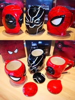 3d cartoon mug with lid and spoon drinks cup coffee milk oatmeal cups breakfast tableware boy personality ceramic mug