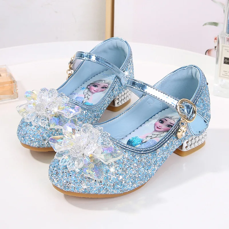 

Disney New Cartoon Girls Casual Shoes Children's High-Heeled Shoes Elsa Princess Frozen Cartoon Bowknot Leather Soft Sole Shoes
