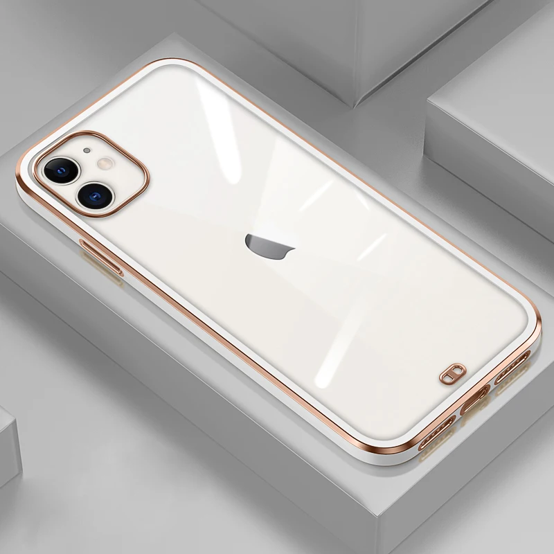 

GTWIN NEW Square Plating Frame Case For iPhone 13 11 Pro XS Max XR X 7 8 Plus SE The Feel of iPhone 12 Transparent Back Cover