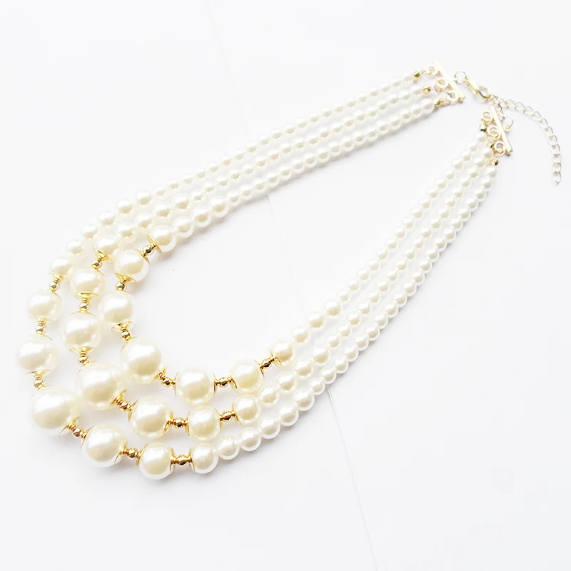

2023 New Style 3 Layers Strand Handmade Short Pearl Necklace Gold-color 3R Pearl Beads Neck Clavicle Necklace For Women