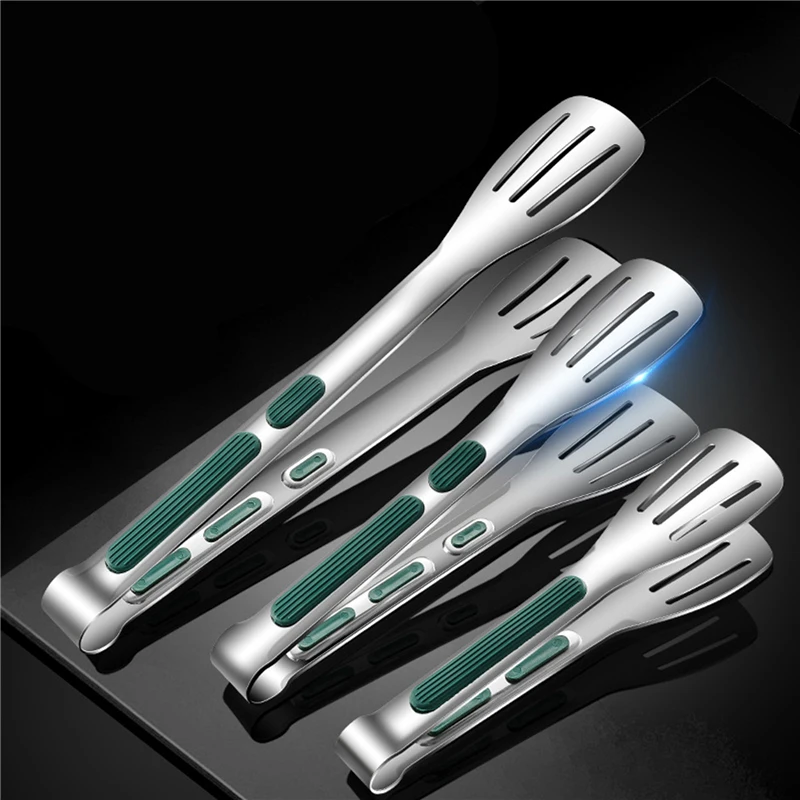 

7/9/12inch 304 Stainless Steel Food Clip BBQ Grill Steak Food Clip Silicone Non-slip Handle Bread Tong Party Kitchen Accessories