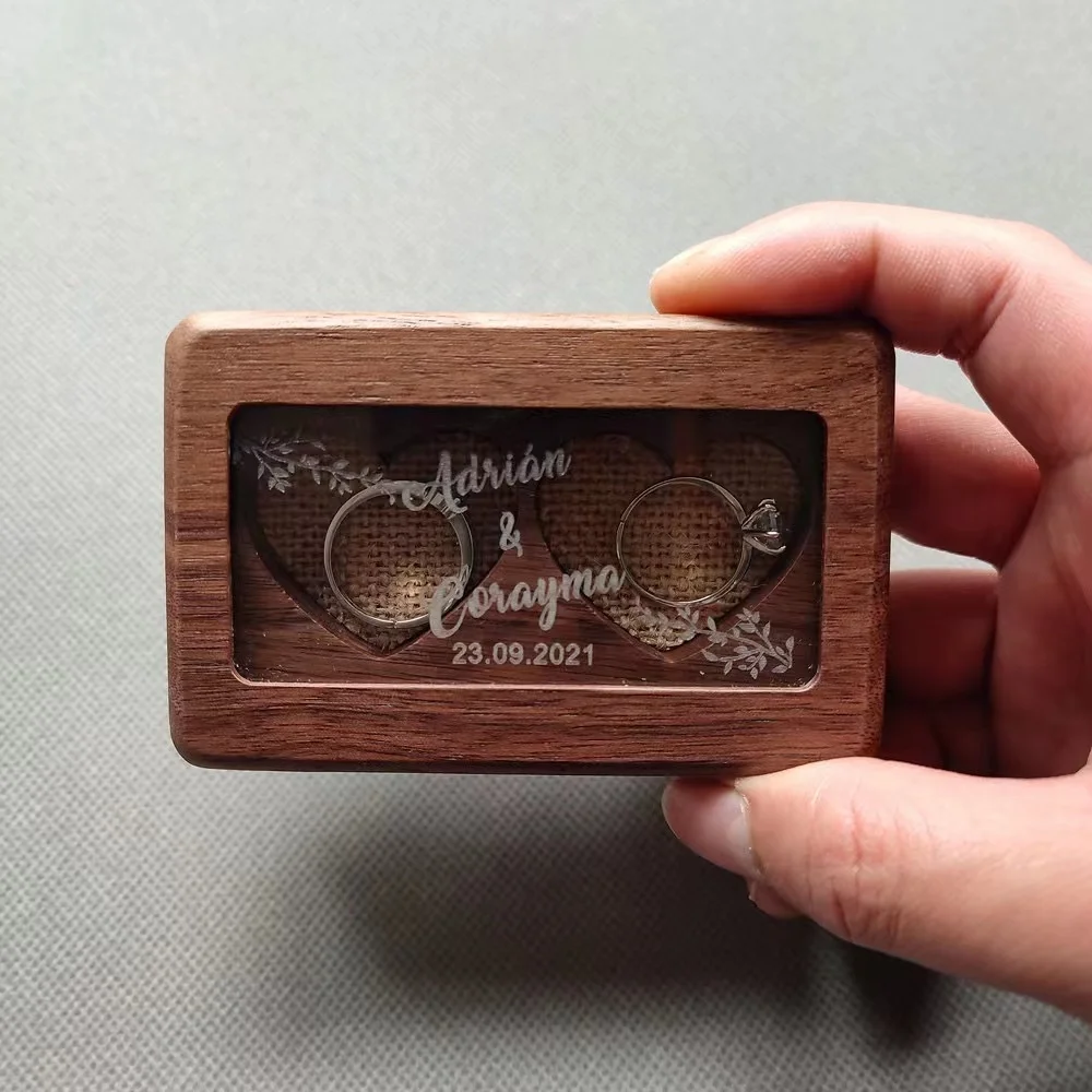 

Personalized Walnut wood box Proposal And Wedding Ring Box Wooden Ring Bearer Box Custom Name Jewelry Holder Romantic Gift