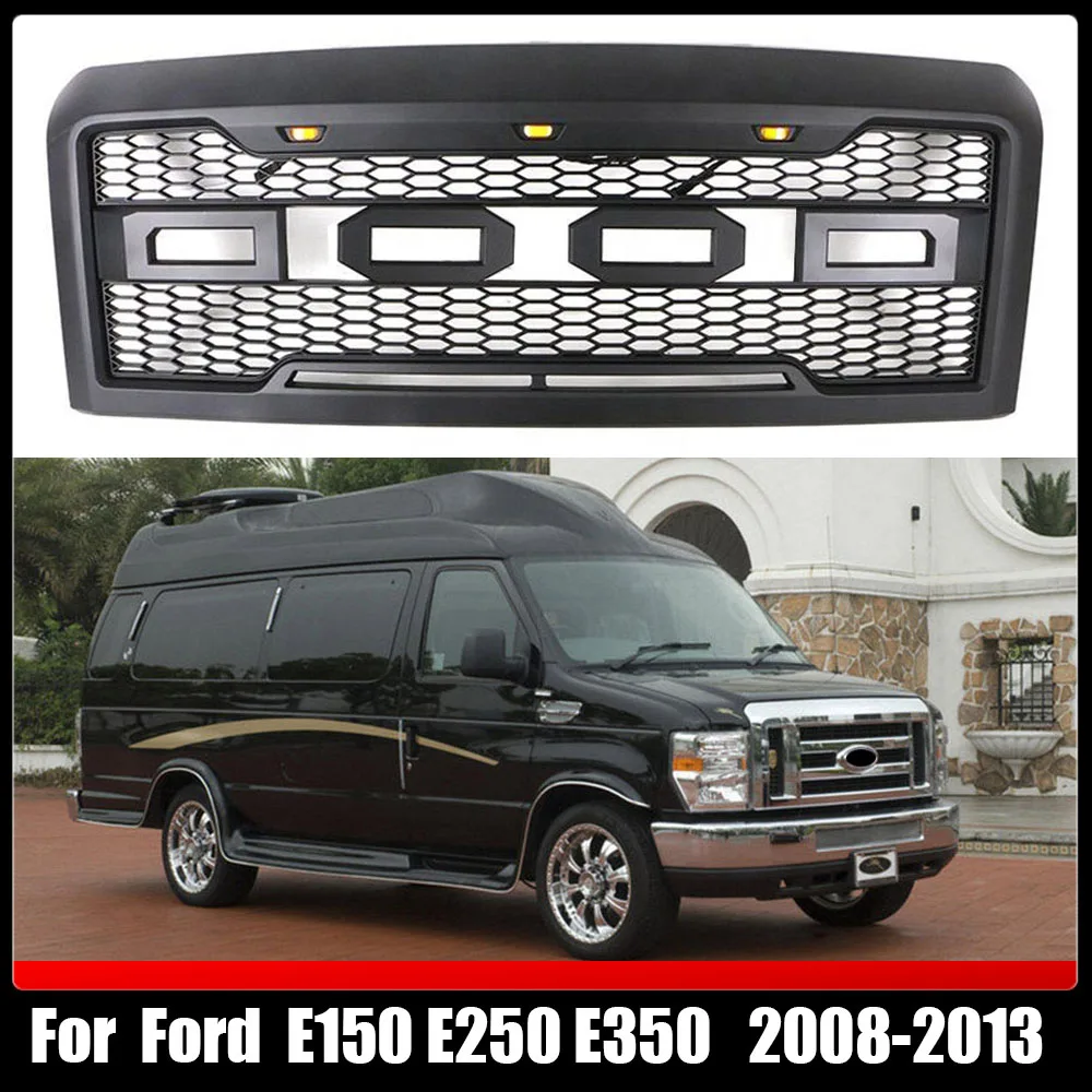 

Fit For Ford E150 E250 E350 2008-2013 4x4 Off road Auto Parts ABS Black Car Front Upper Grille Car Grille With Led Light Bar