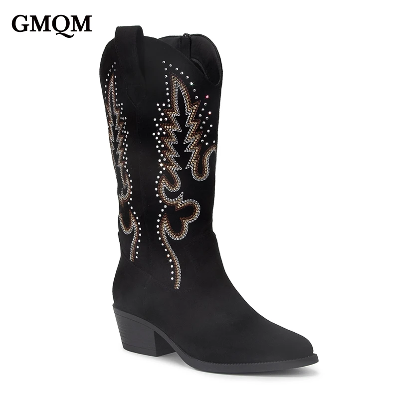 GMQM Ковбойские сапоги в стиле вестерн для женщин 2024 сапоги-ковбойки ботильоны на