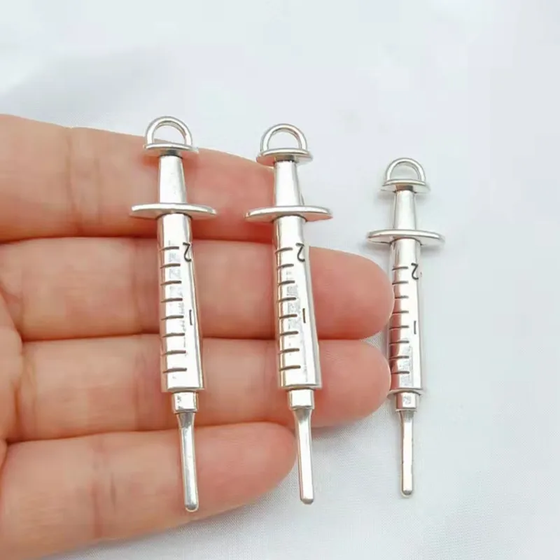 

5pcs 62x15mm Silver Color Syringe Medical Charms Needle Tubing Pendant Fit Doctor DIY Jewelry Making Handcrafted Accessories