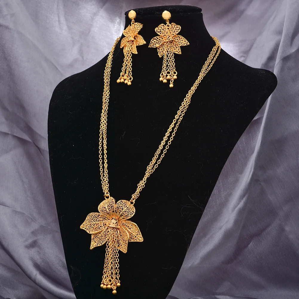 

Dubai Gold Plated Jewelry Set For Women Indian Earring And Necklace Nigeria Moroccan Bridal Accessorie Wedding Jewelry Set