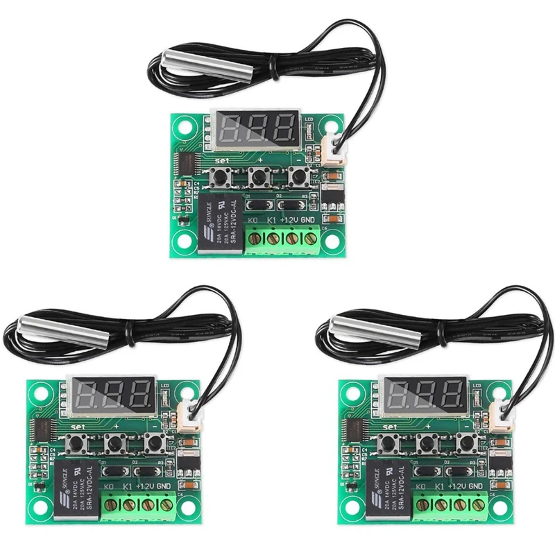 

3 Pcs W1209 12V DC Digital Temperature Controller Board With 10A One-Channel Relay And Waterproof Digital Thermostat