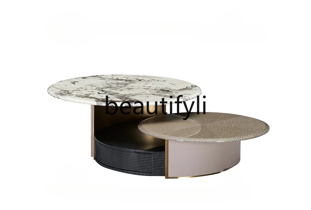 Italian light luxury natural stone snow mountain blue marble tea table multi-layer storage coffee