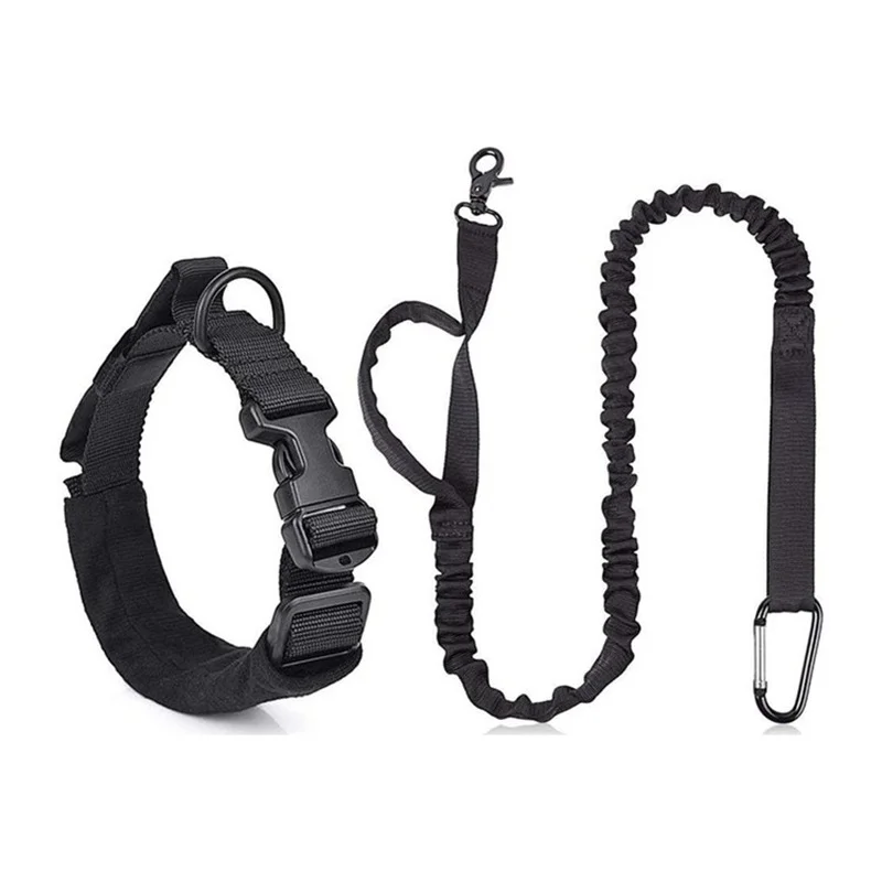 

Universal Tactical Dog Collar and Leash Set Adjustable Military Training Nylon Collar and Hands Free Heavy Duty Bungee Lead