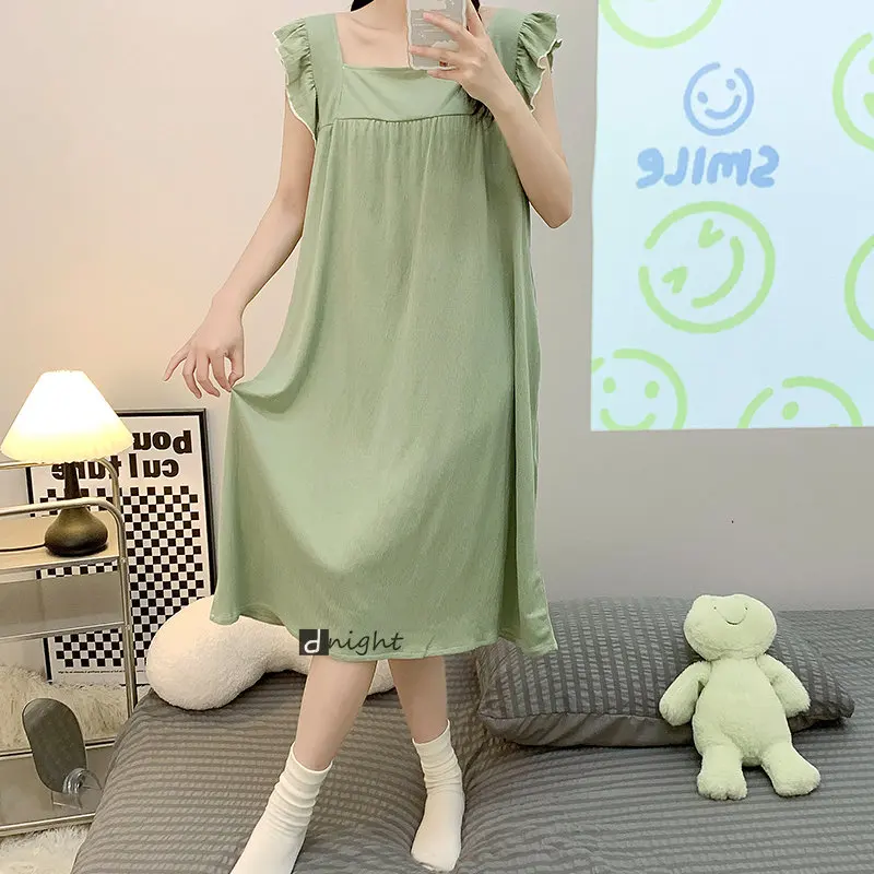 Women's Summer Cotton Night Gown Night Dress Spaghetti Strap Sleepwear Nightgown Plus Size 3xl 5xl 6XL  Sleeping Dress