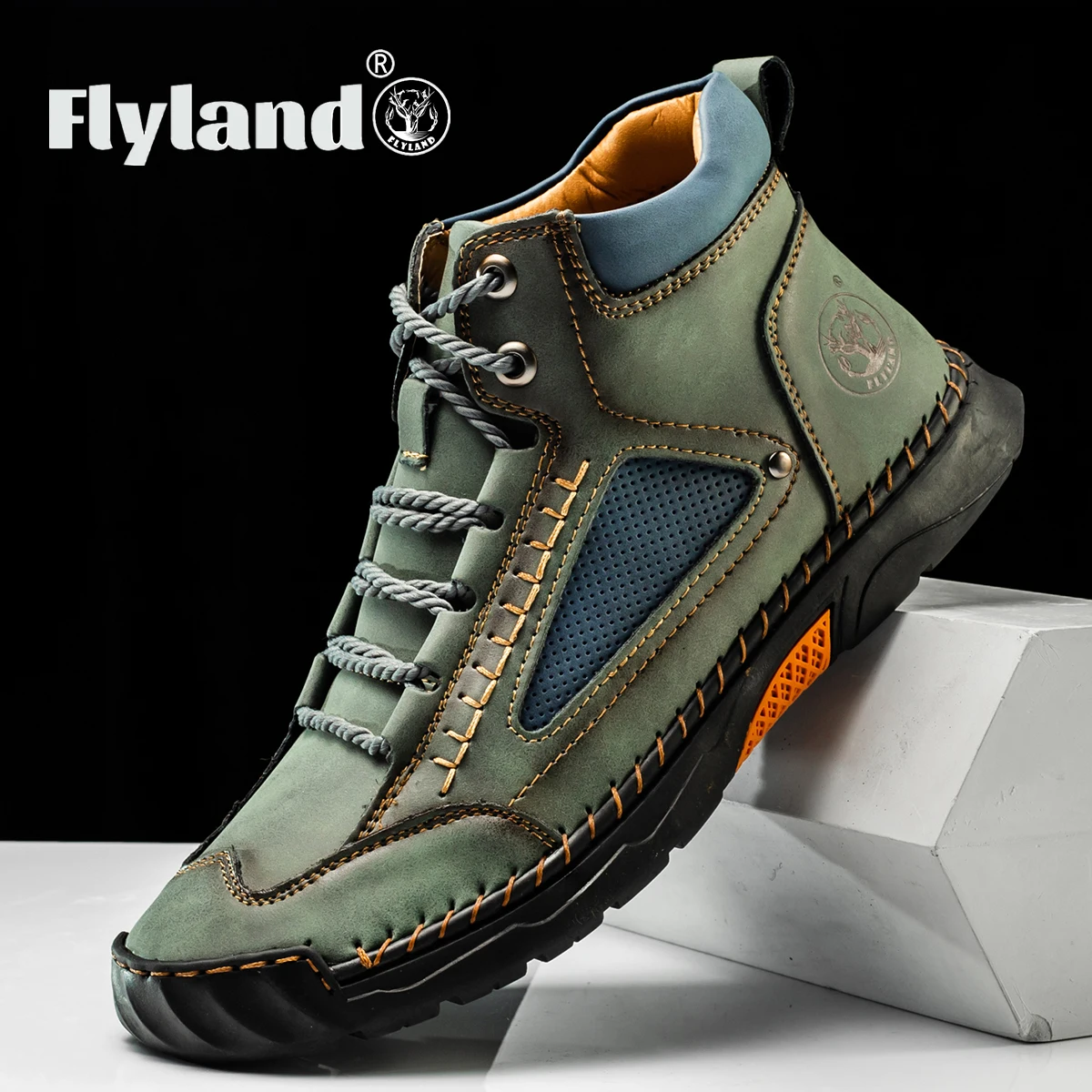Мужские классические винтажные мягкие ботильоны FLYLAND из матовой натуральной