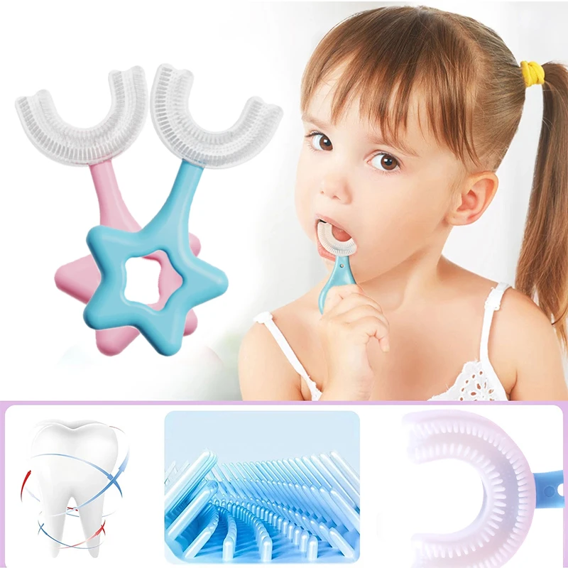 

New Pink Blue Toothbrush For Children 2-12 old U-shape Toothbrushes 360° Silicone Baby Kids Teeth Oral Care Cleaning Toothbrush