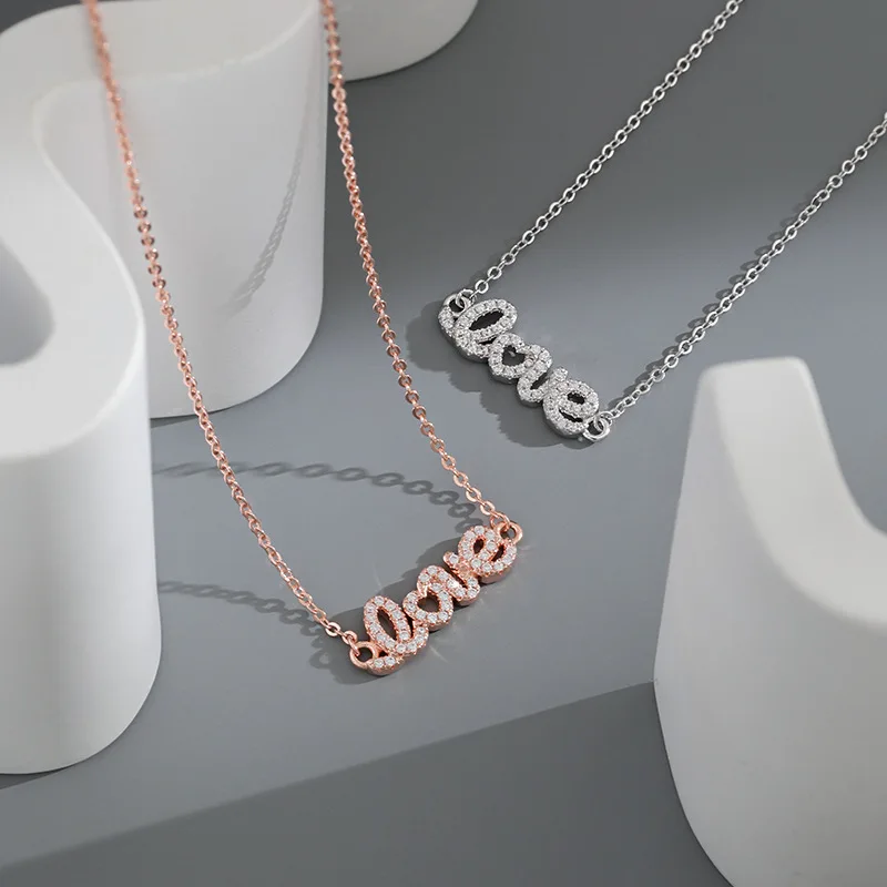 

Cute Zircon Letter Love Choker Necklace for Women Stainless Steel Chain Necklace Luxury Collar Jewelry Gift for Girlfriend Mom