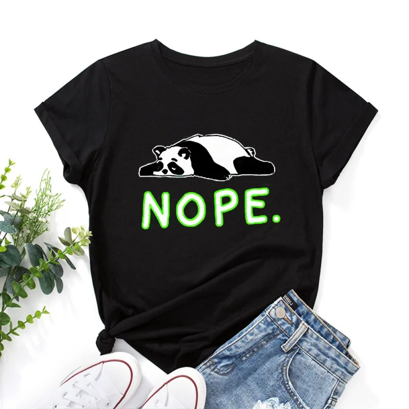 

Fashion Trendy Spoof Giant Panda Pattern Women Cotton Short Sleeve T-shirt Casual Round Neck Loose Plus Size Women Tops