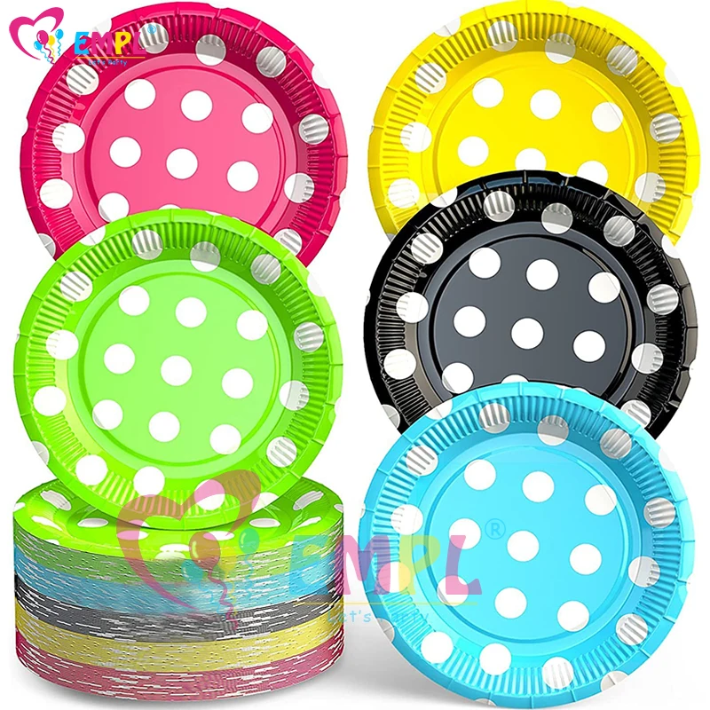 

Набор одноразовой посуды в черно-Золотой горошек, белые, синие, розовые одноразовые бумажные тарелки, чашки, ребенок, душ, товары для свадьбы...