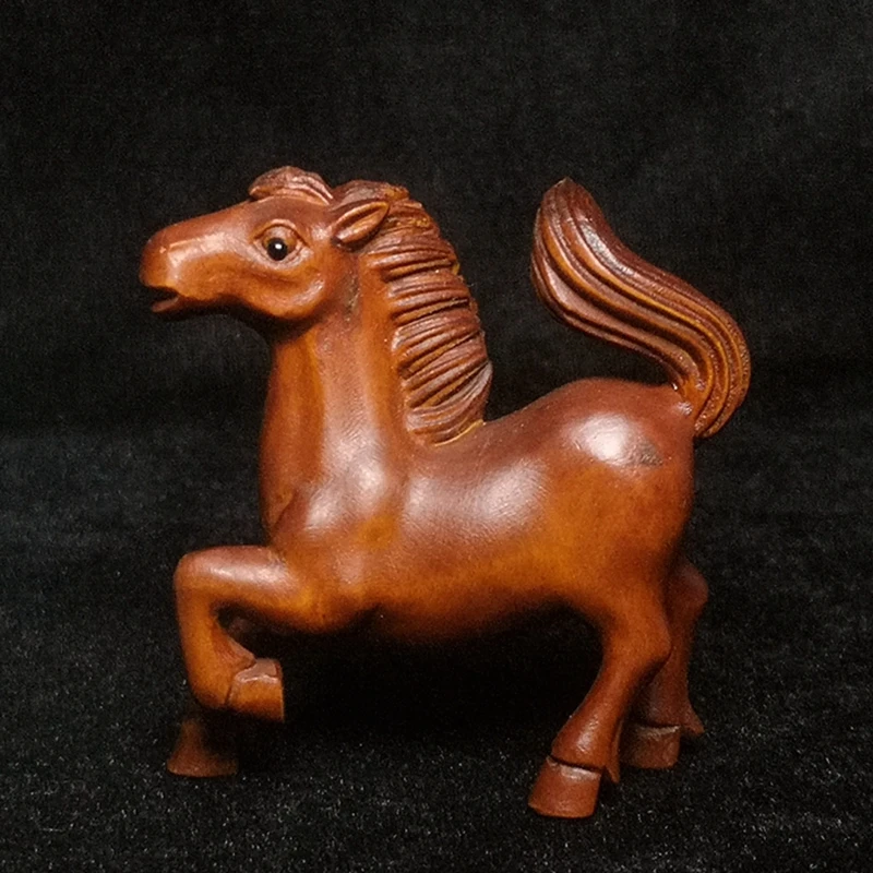 

Japanese boxwood hand carved Horse Figure statue netsuke desk Decoration Gift