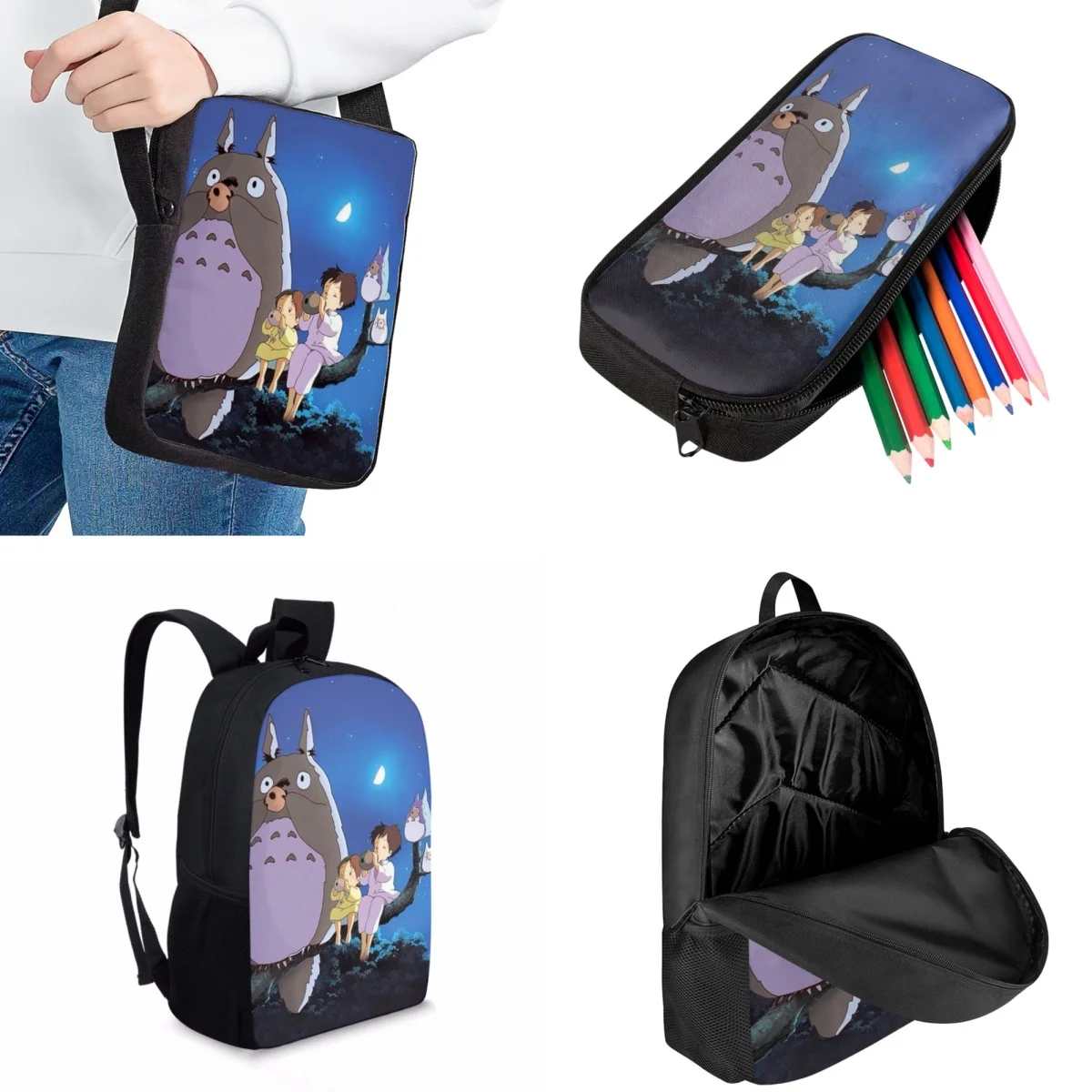 Jackherelook Cartoon Animation My Neighbor Totoro Print Children's School Bag Cute Fashion School Backpack Set Kids Book Bags