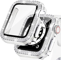 applicable to apple watch case protective case pc electroplating diamond encrusted tempered film one case