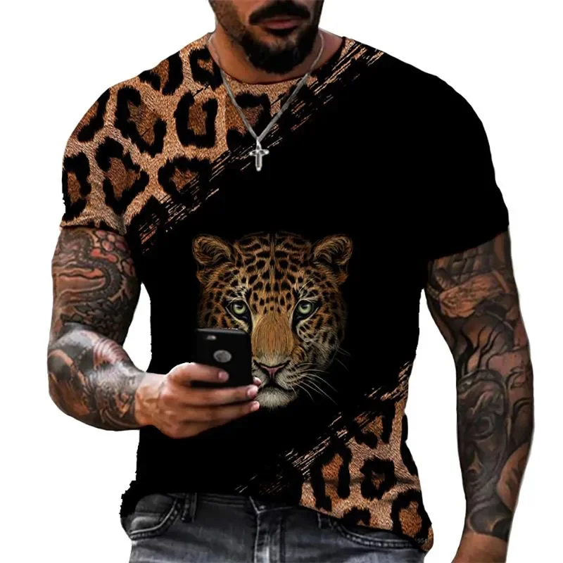 

Animal Leopard Panther T-Shirts For Men Summer 3D Print Short Sleeve T Shirt Unique Design Streetwear Tee Shirt Men Clothing