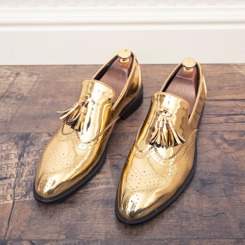 Мужские классические туфли из ПУ кожи черные или золотые туфли-броги без