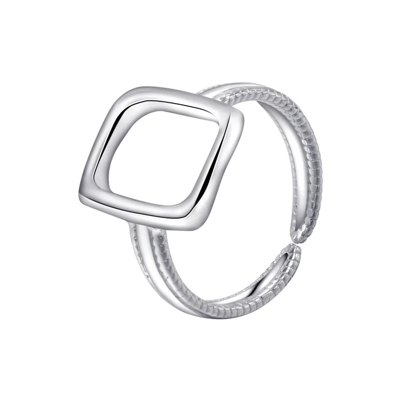 

2023 hot sales in Europe and America S925 sterling silver versatile fashion fashion trend hollow square open ring female