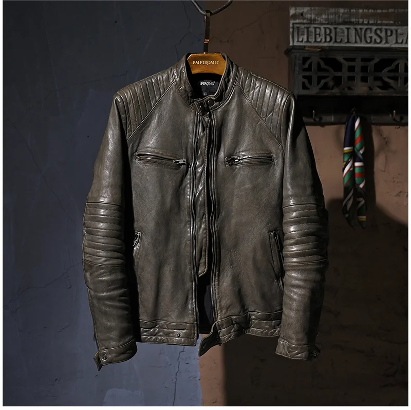 

quality high 2023 new brand real new.CC luxury tanned sheepskin jacket,Cool Rider vintage genuine coat.slim brown leather cloth