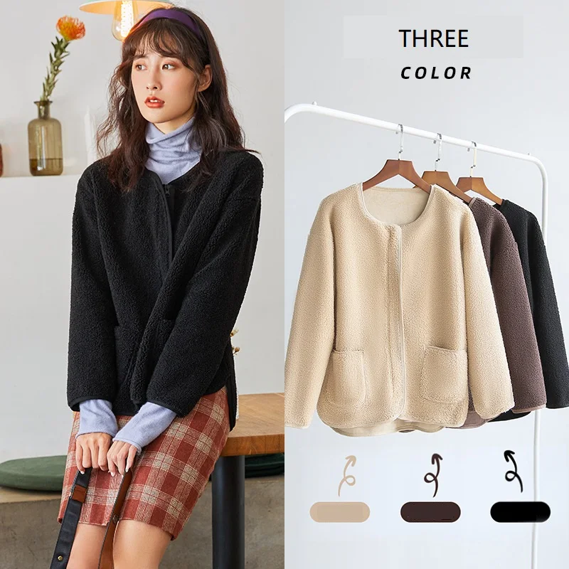 

Harajuku Suede Fur Fleece Jacket Women Faux Shearling Outerwear Coats Japanese Kawaii Female Thick Warm Jackets Top Teddy Jacket