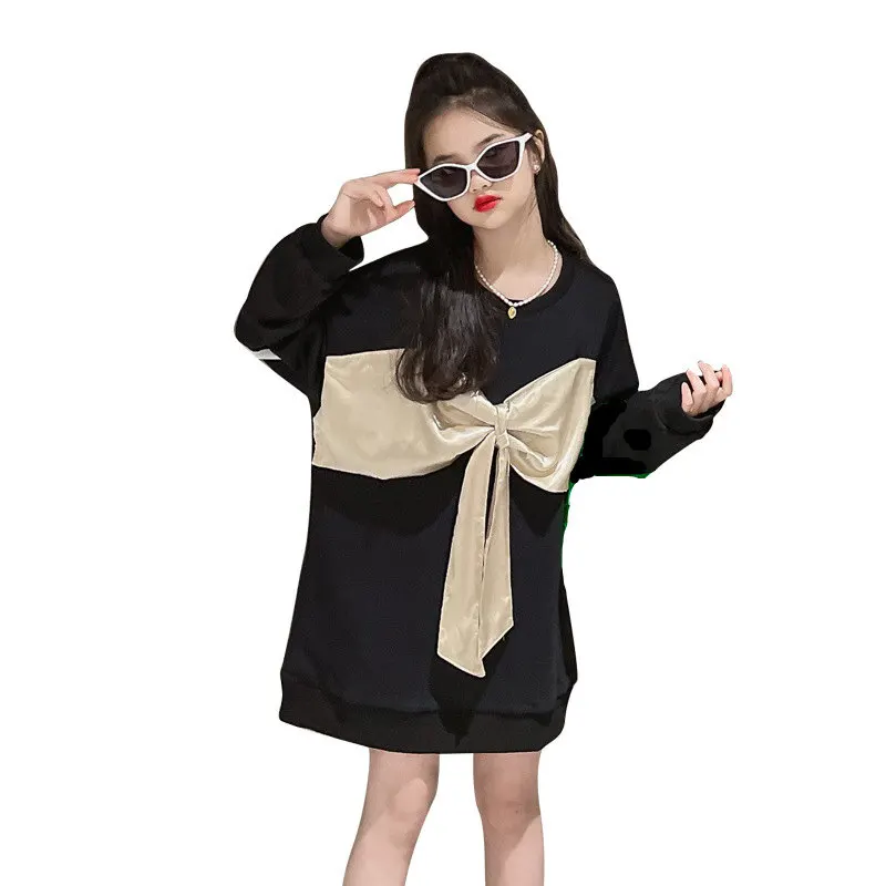 

Модные толстовки с большим бантом для девочек 5-14 лет, детская одежда, осенняя одежда для маленьких девочек, уличная одежда, пуловер с длинным рукавом, Топ