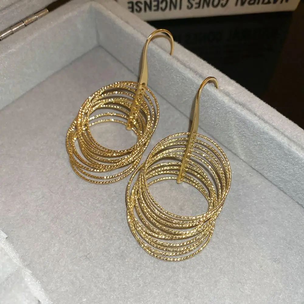 Золотые металлические висячие серьги многослойные круглые модные украшения