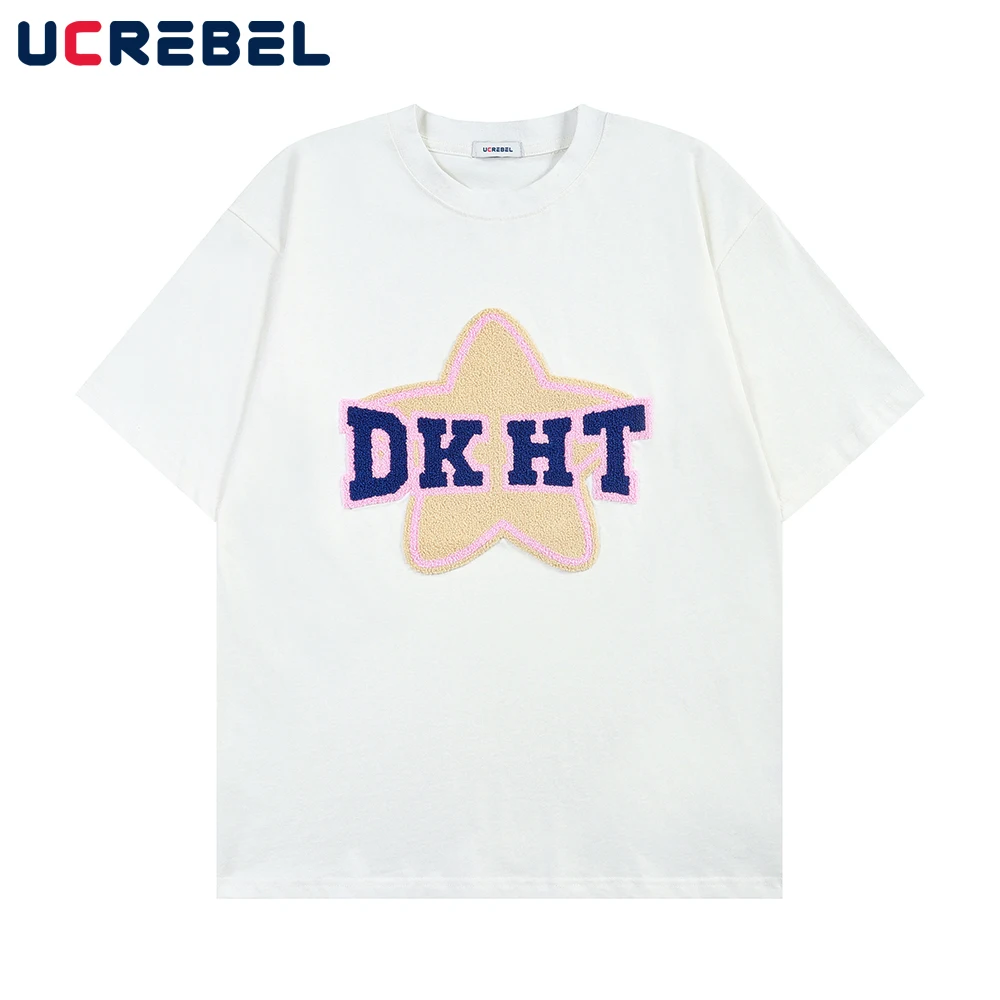 

Футболка мужская с коротким рукавом и вышивкой букв, повседневный топ с круглым вырезом, свободная уличная одежда, хлопковая рубашка с рука...