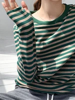 aossviao basic striped t shirt women multi colors casual cotton stretchy long sleeve tops spring autumn loose tee shirt femme