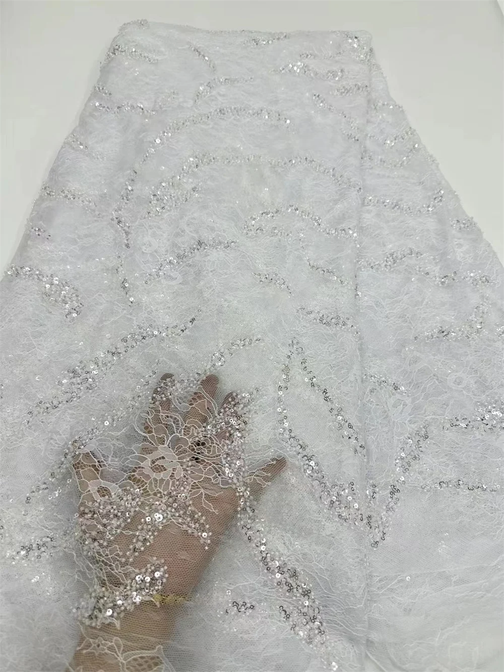 Африканское кружево Шантильи с бусинами французское Тюлевое африканская