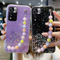 luxury colorful pearl bracelet wristband phone case for xiaomi redmi note 11 11s 10 10s 9s 9t 9a 9c x3 pro f3 m4pro 11lite cover
