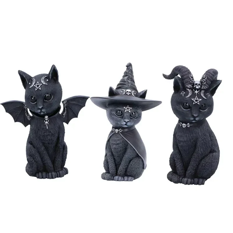 

Black Cat Statue Mysterious Cute Witch Figurine Witches Decor Desk Ornament Hand-Painted Sculpture for Halloween Table Ornament