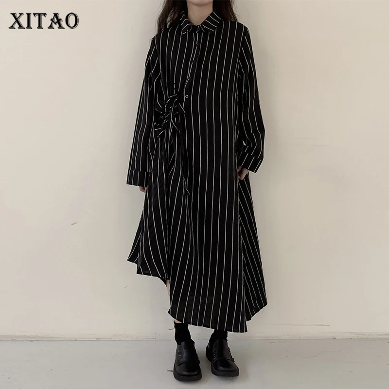 

XITAO Asymmetrical Dress Women Korea 2022 Spring New Personality Fashion Loose Turn-down Collar Full Sleeve Dress WMD4954