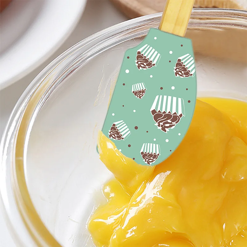 2Pcs/set Silicone Scraper Spatula Heat Resistant Rubber Spatulas Nonstick Butter Cake with Wooden Handle for Home Baking |